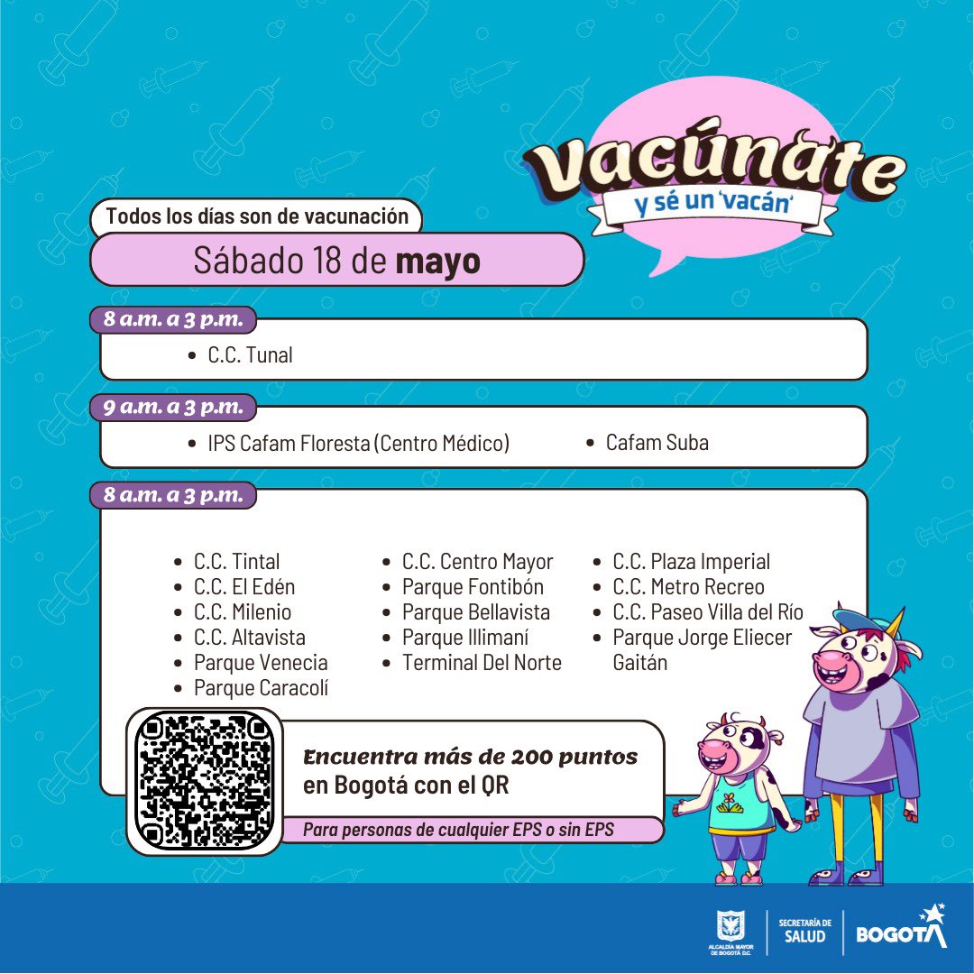 Puntos de vacunación Bogotá 12 de mayo 2024
