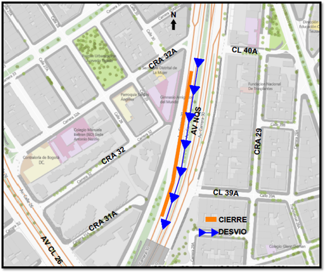 Movilidad Cierre de un carril de avenida NQS entre calles 40a y 39a