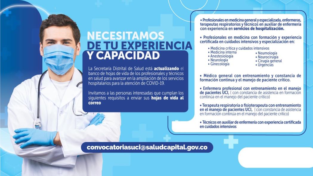Trabajo en Bogotá: Distrito busca médicos para atención del COVID-19