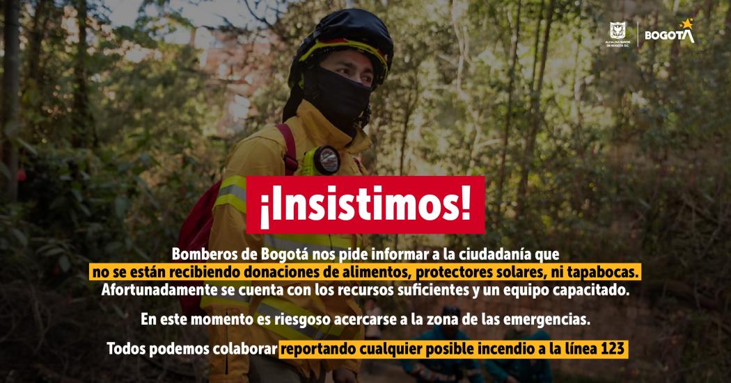 Bomberos de Bogotá en estos momentos no está recibiendo insumos 