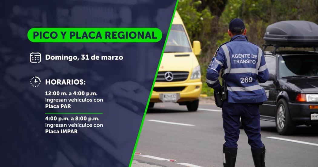 ¡Ojo! Este domingo 31 de marzo hay pico y placa regional para entrar a Bogotá 
