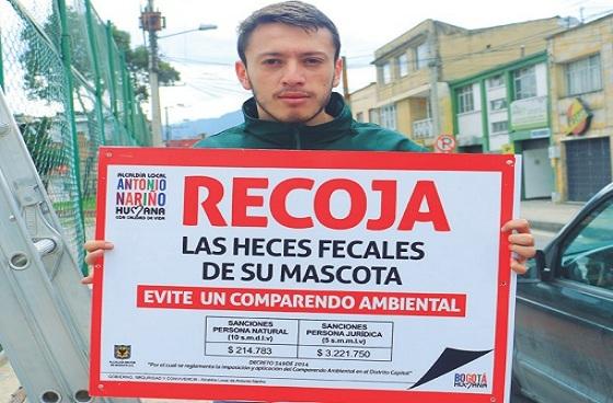 Vigías ambientales de Antonio Nariño instalan letreros con multas de comparendos ambientales