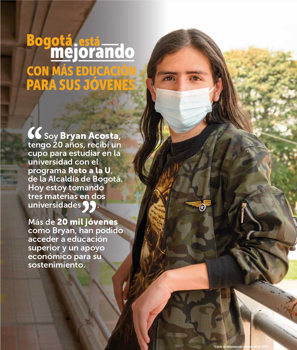 Foto de joven con tapabocas recibiendo apoyo de la alcaldía