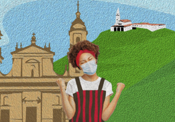 Montañas de Bogotá y personas haciendo negocios