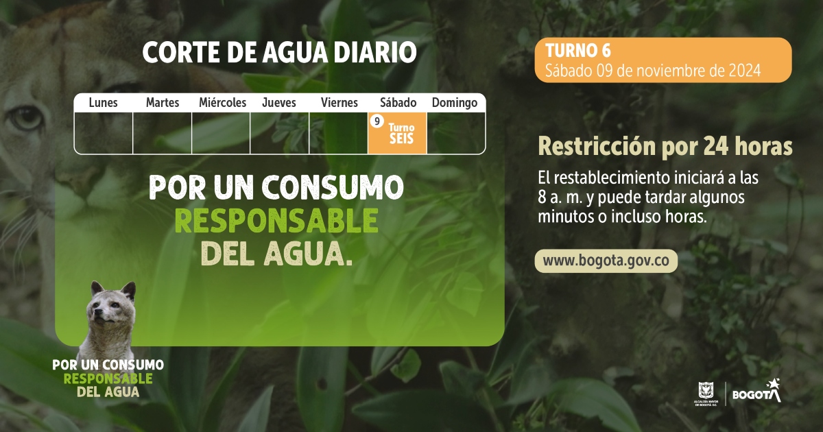 Racionamiento de agua Bogotá y Soacha sábado 9 de noviembre 2024 