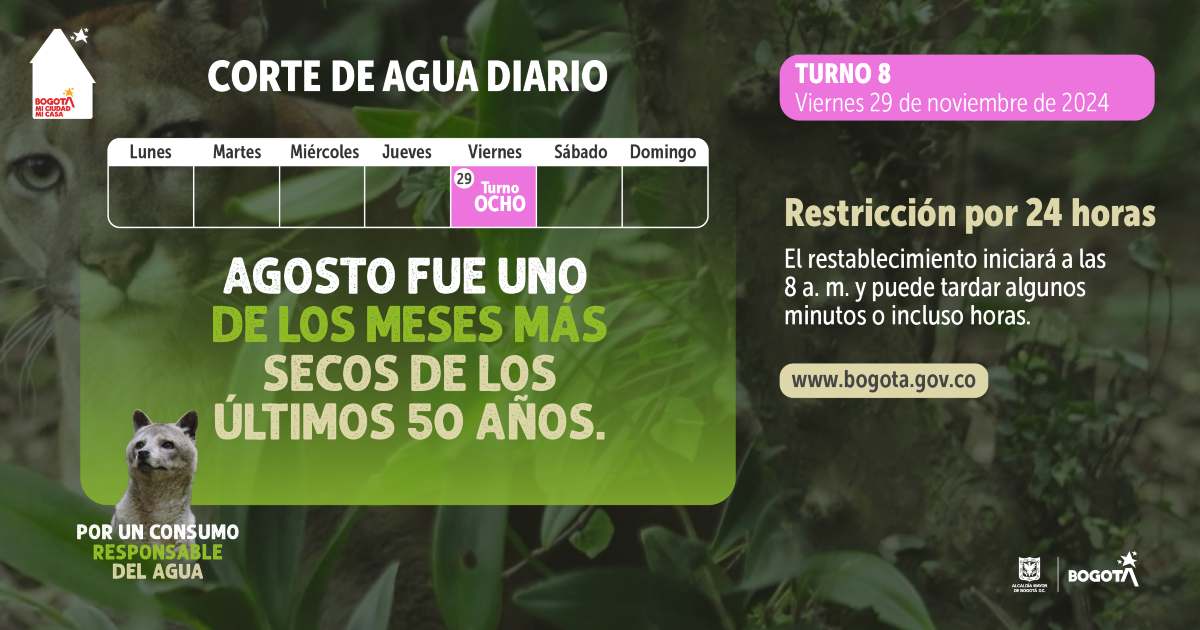 Racionamiento de agua en Bogotá y La Calera viernes 29 de noviembre