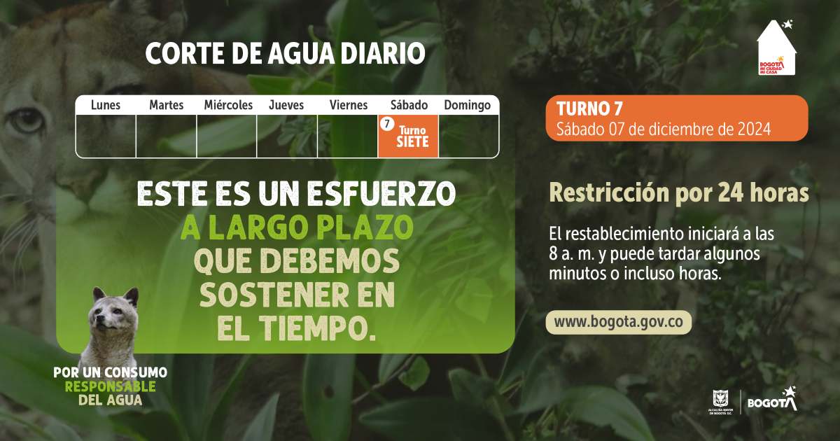 Racionamiento de agua en Bogotá, Funza, Madrid sábado 7 de diciembre 