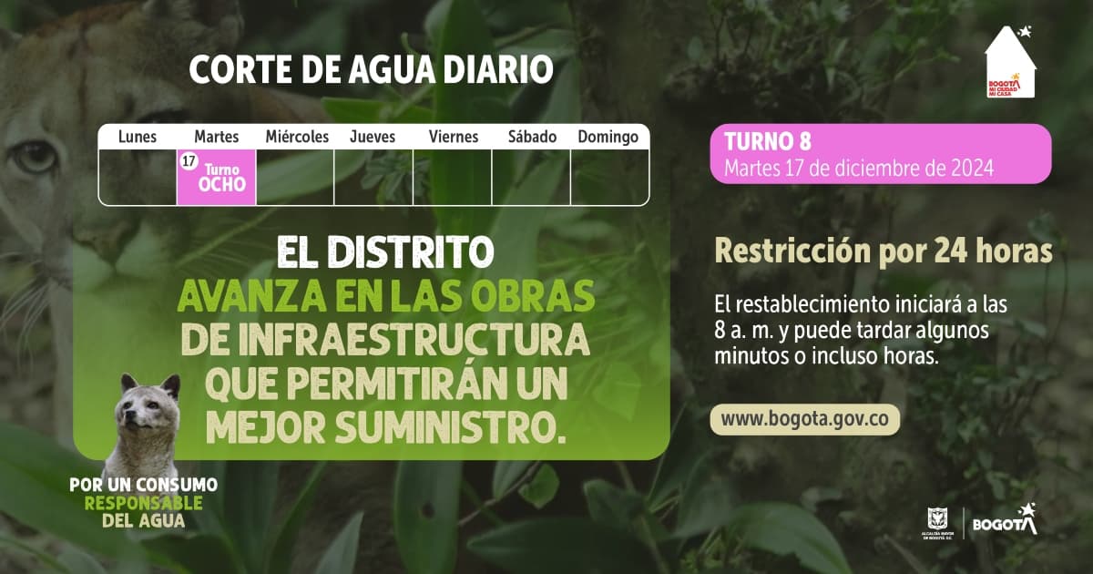 Racionamiento de agua en Bogotá y La Calera martes 17 de diciembre 