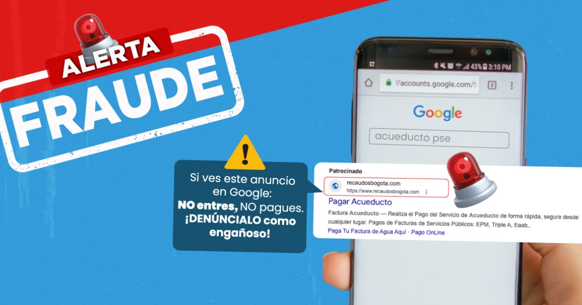 Acueducto de Bogotá alerta páginas falsas para el pago de la factura