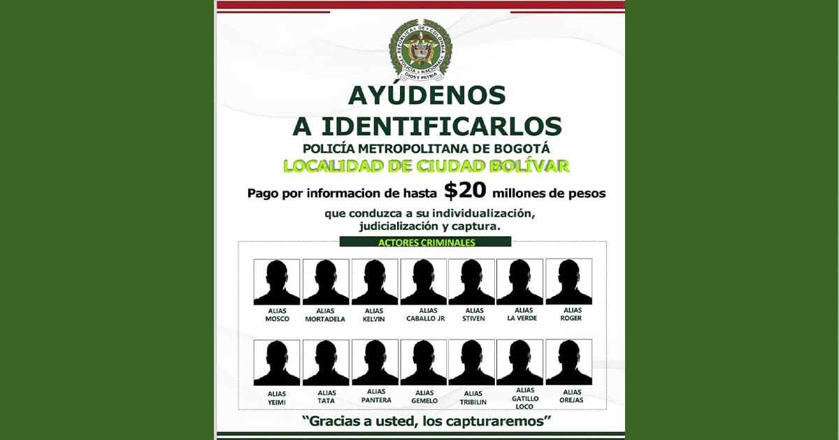 Estos son los más buscados en Ciudad Bolívar hasta 20 millones de recompensa