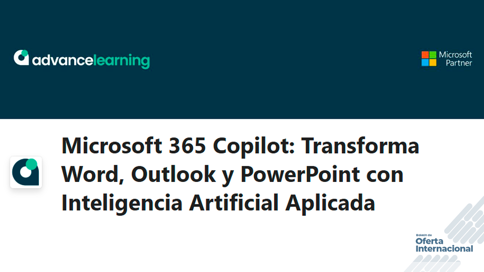 Evento en línea sobre Microsoft 365 Copilot, la herramienta de IA que transforma Word, Outlook y PowerPoint.