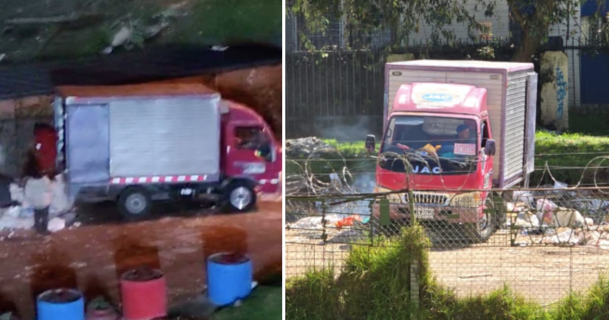 Foto del vehículo desde el que se arrojaban escombros en una zona verde de Suba
