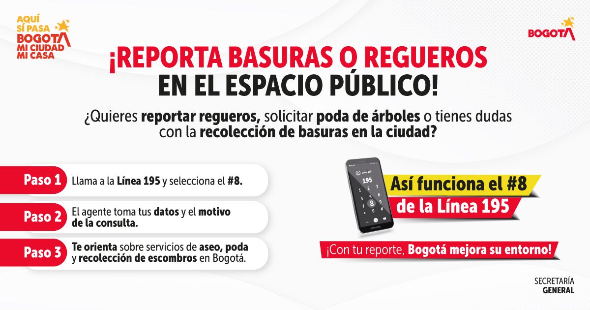 Reporta basuras y escombros en espacio público de Bogotá en la Línea 195