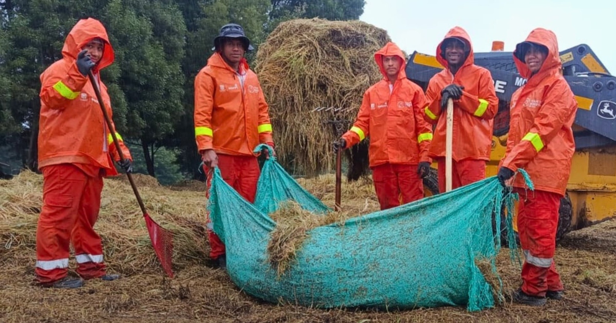 Foto que muestra trabajadores del Aguas Bogotá en la limpieza en el Parque La Florida