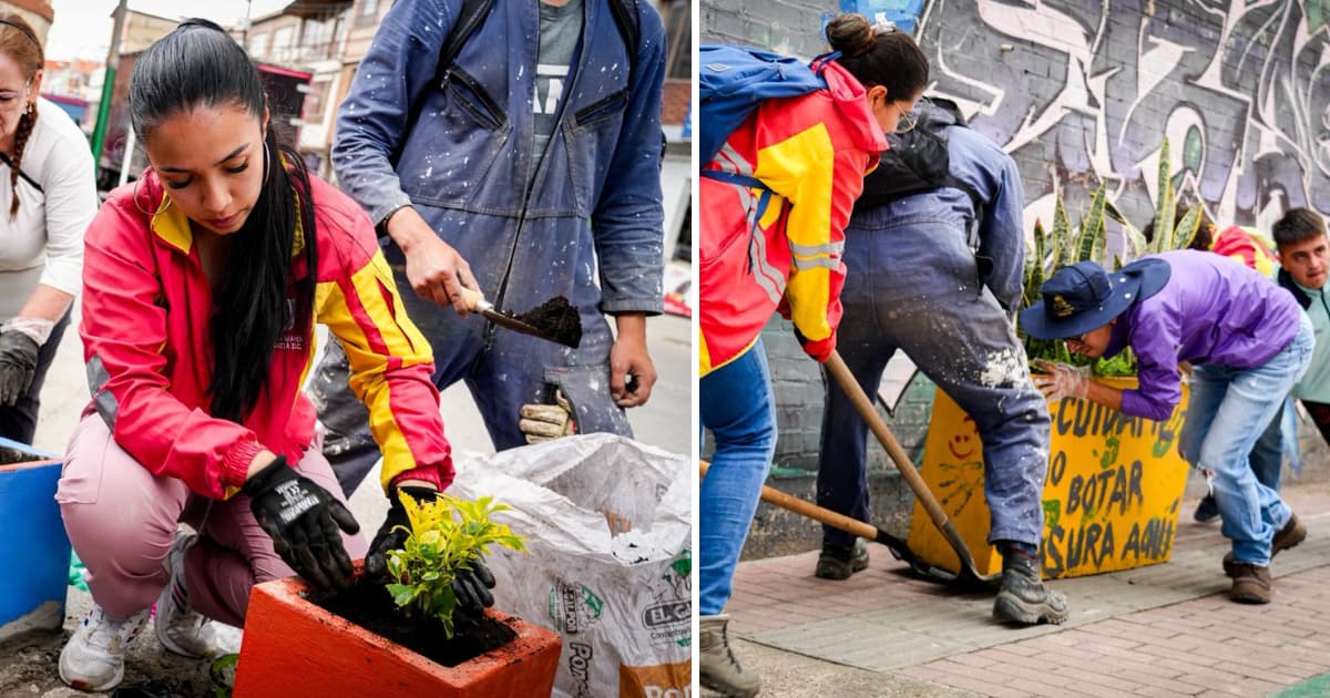 Fotos de la intervención en el parque Tunjuelito en el sur de Bogotá con instalación de materas.