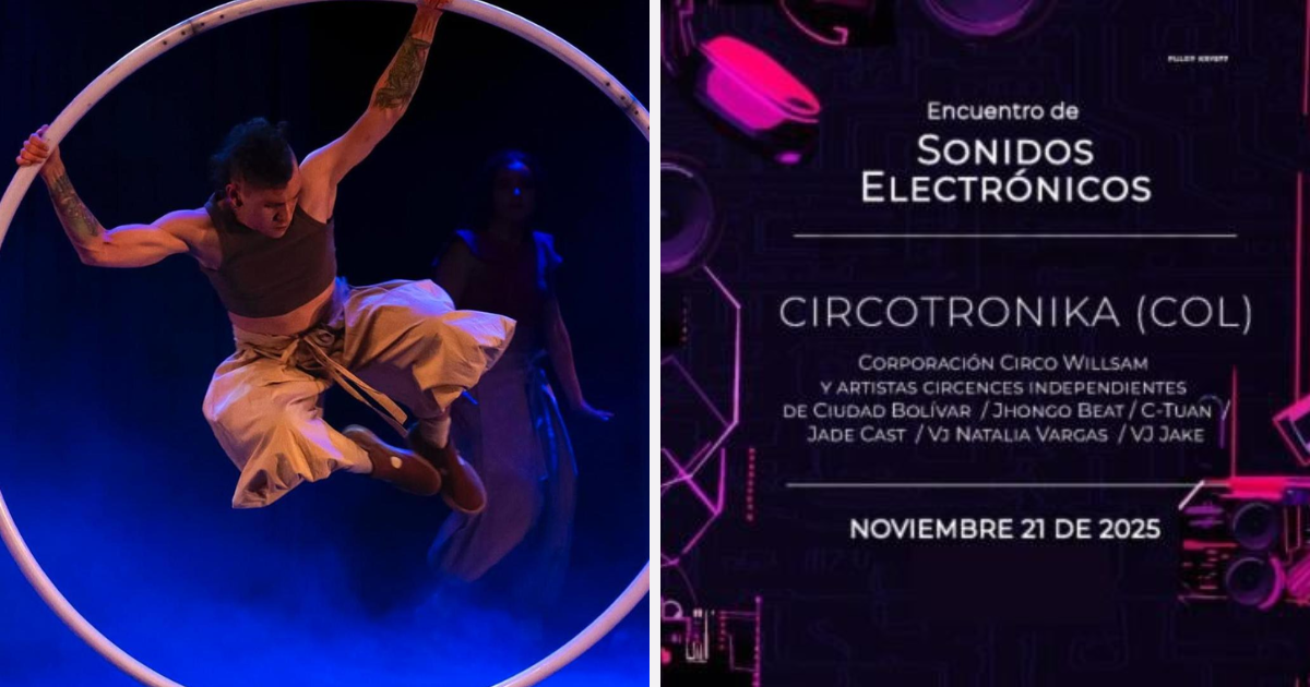 Imagen a la derecha del cartel promocional del evento y a la izquierda una muestra circense de lo que verás en el evento