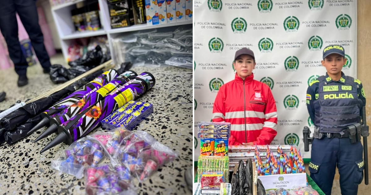 Fotos de los 20 kilos de pólvora incautados en el sector de San Victorino, en el centro de Bogotá.