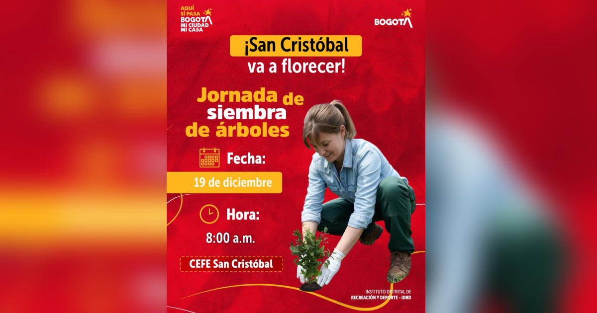 Imagen con información del evento de la siembra de árboles