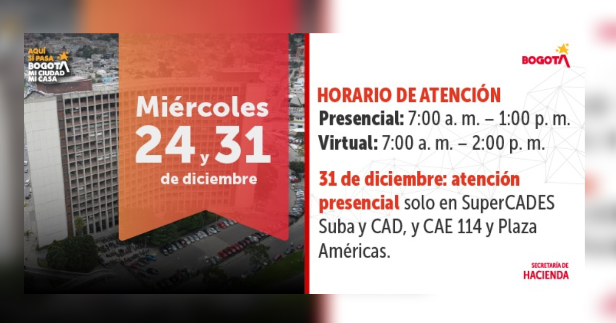Imagen con información de los horarios de atención de la Secretaría de Hacienda
