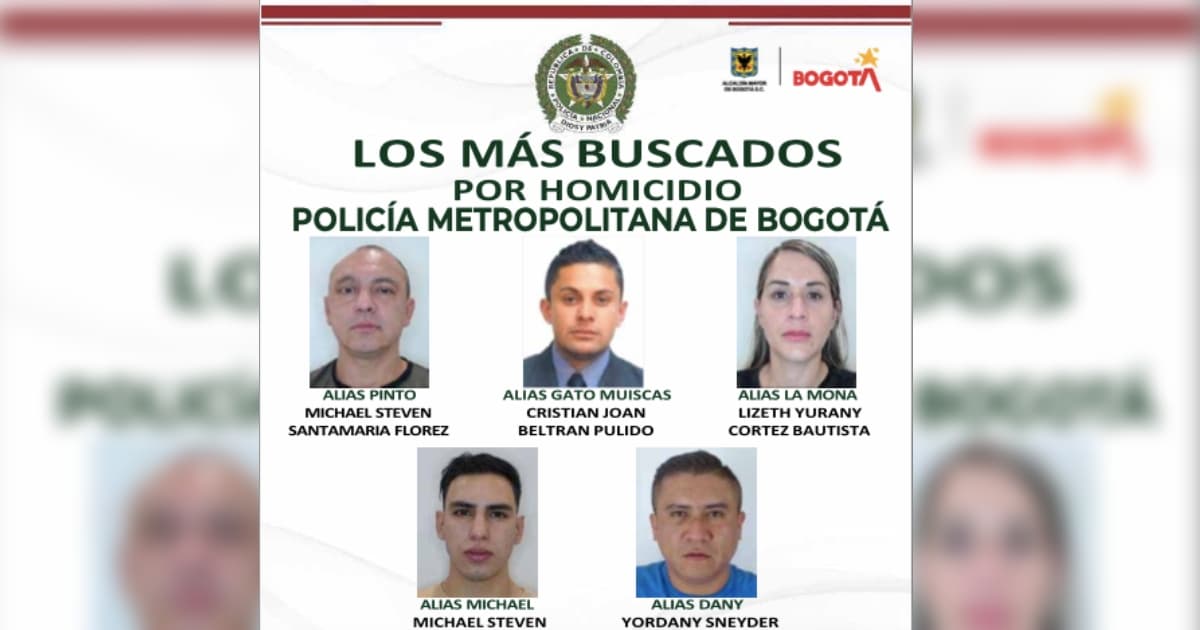 Foto del cartel de los más buscados en Bogotá, los 'Egolios’, por hurto a comerciantes, a vehículos de valores y por homicidio.
