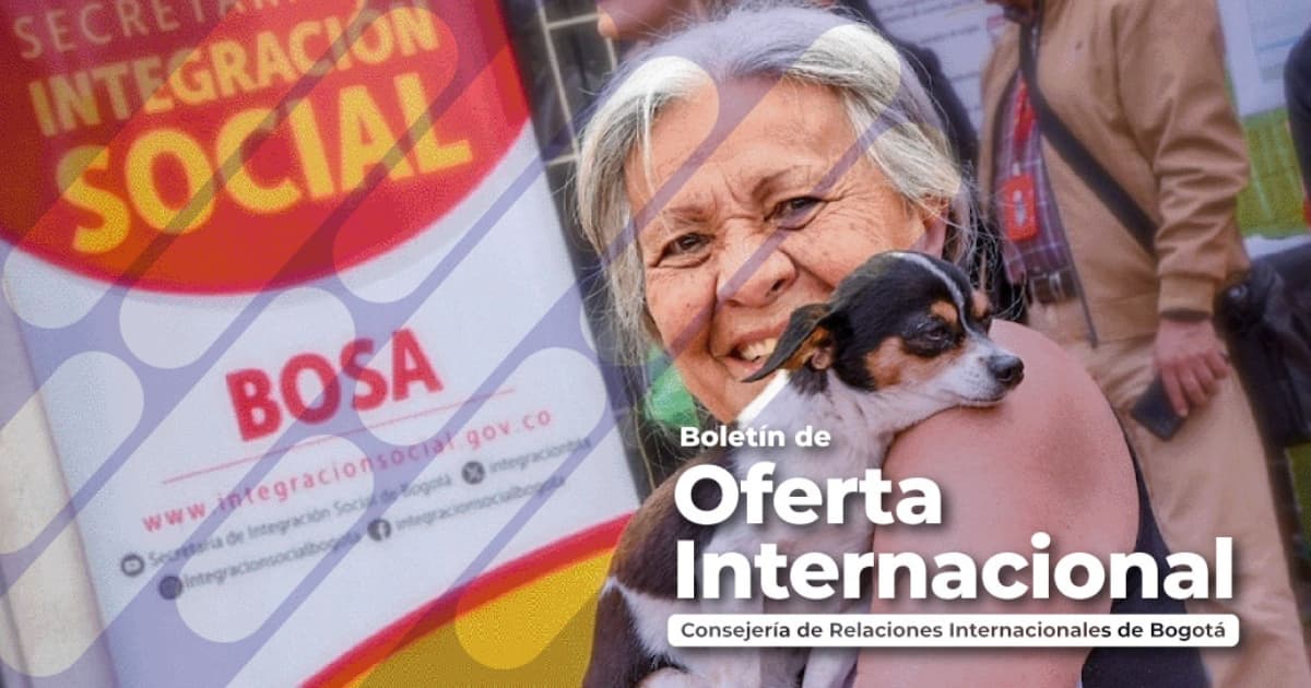 Foto de una mujer y su mascota en la portada del Boletín de Ofertas Internacionales de Bogotá.