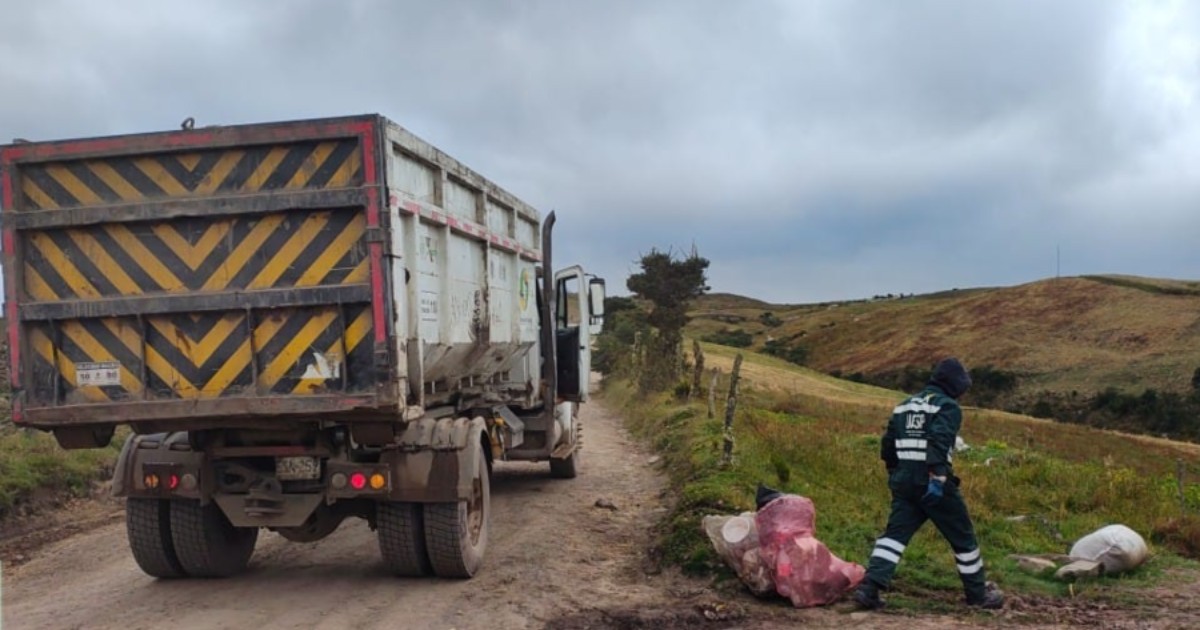 Foto que muestra una volqueta y un trabajador recolectando residuos