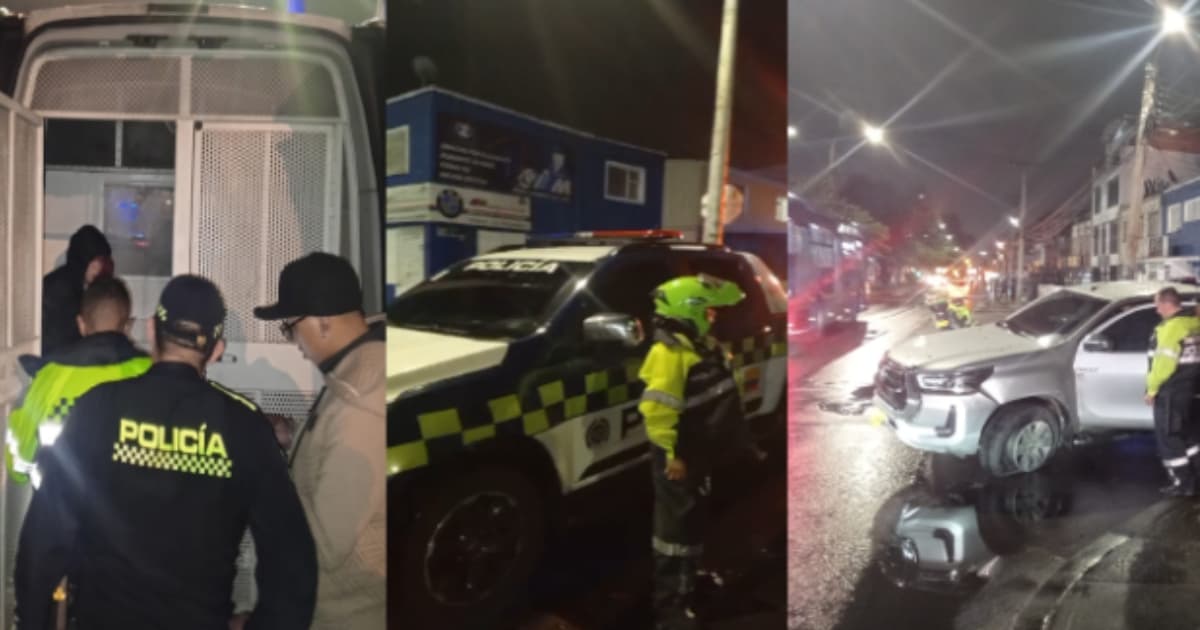 Fotos de uniformados de la Policía, la camioneta recuperada y el hombre detenido.