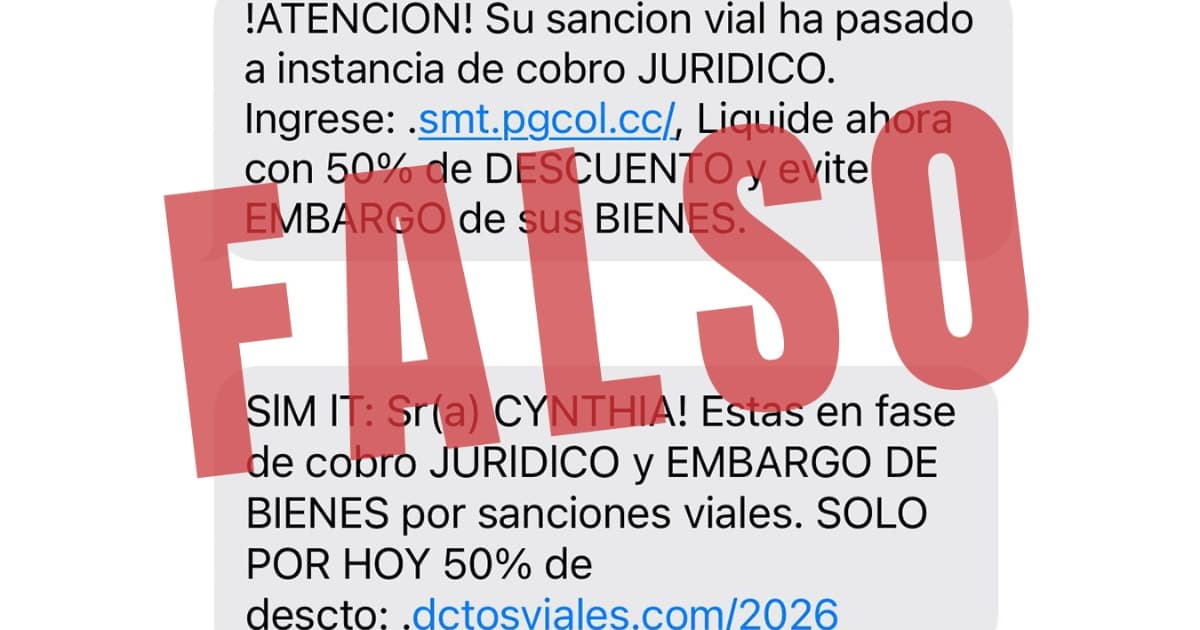 Mensajes falsos que llegan para estafar simulando multas.