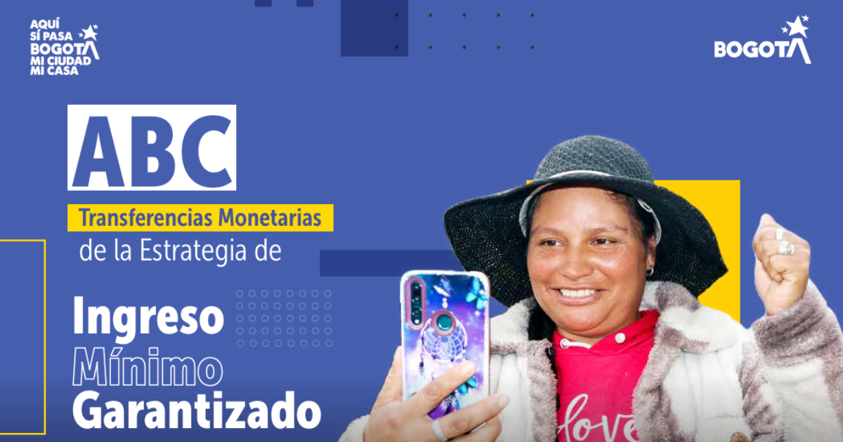 Pieza gráfica en el que se ve una mujer sosteniendo un celular