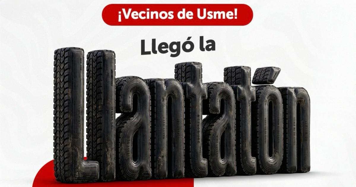 Publicidad 'Llantatón' en Usme, al sur de Bogotá.