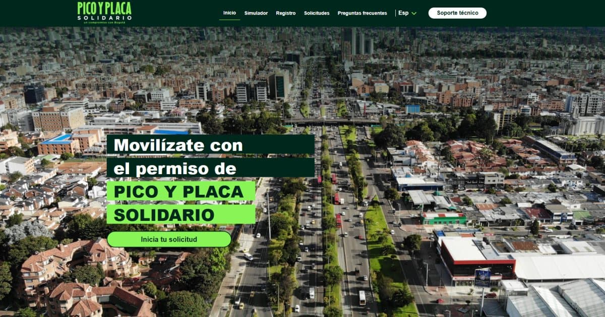 Foto de la página para acceder al permiso del Pico y Placa Solidario