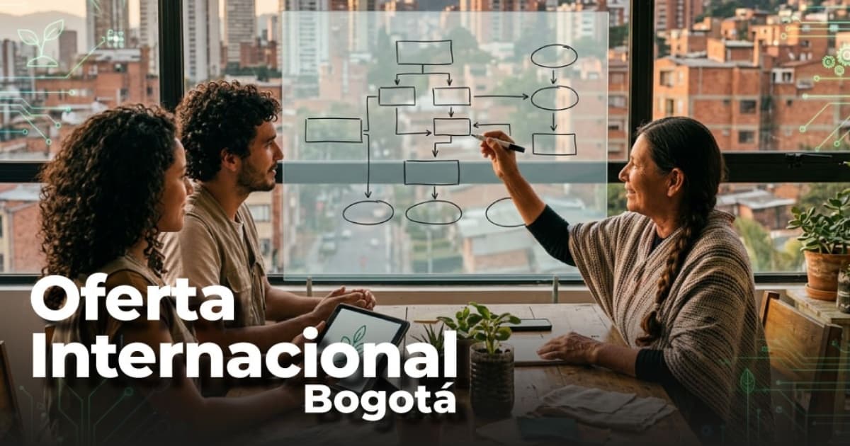 Foto de dos personas en una conversación en Bogotá.