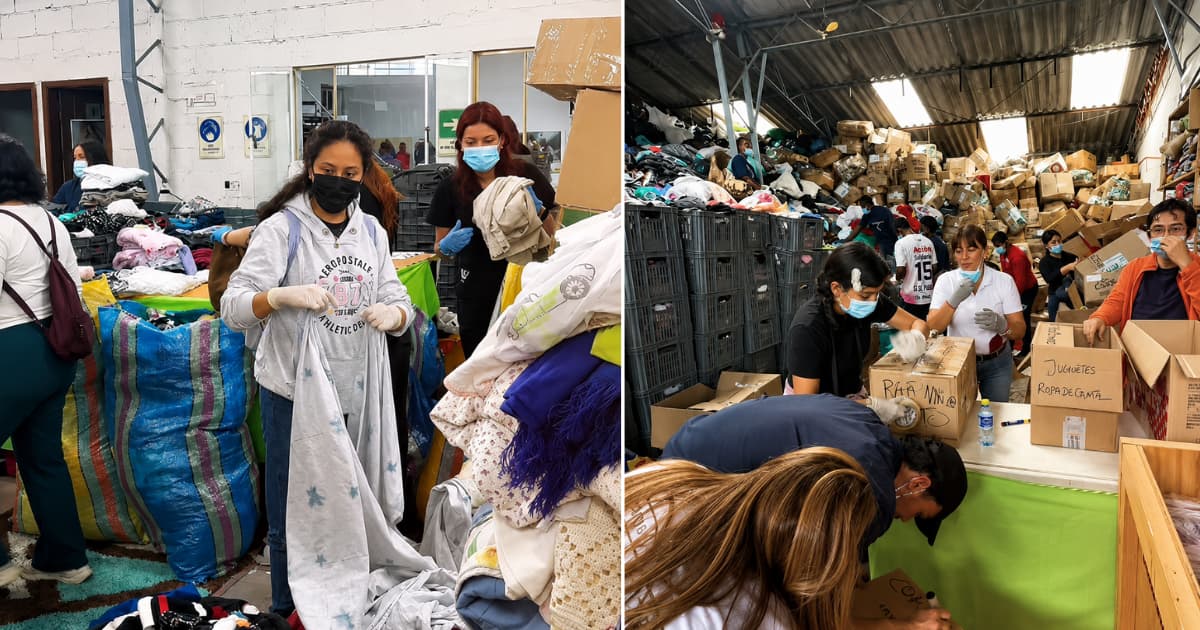 Foto de puntos de donación de ropa usada en Bogotá para damnificados por el terremoto.