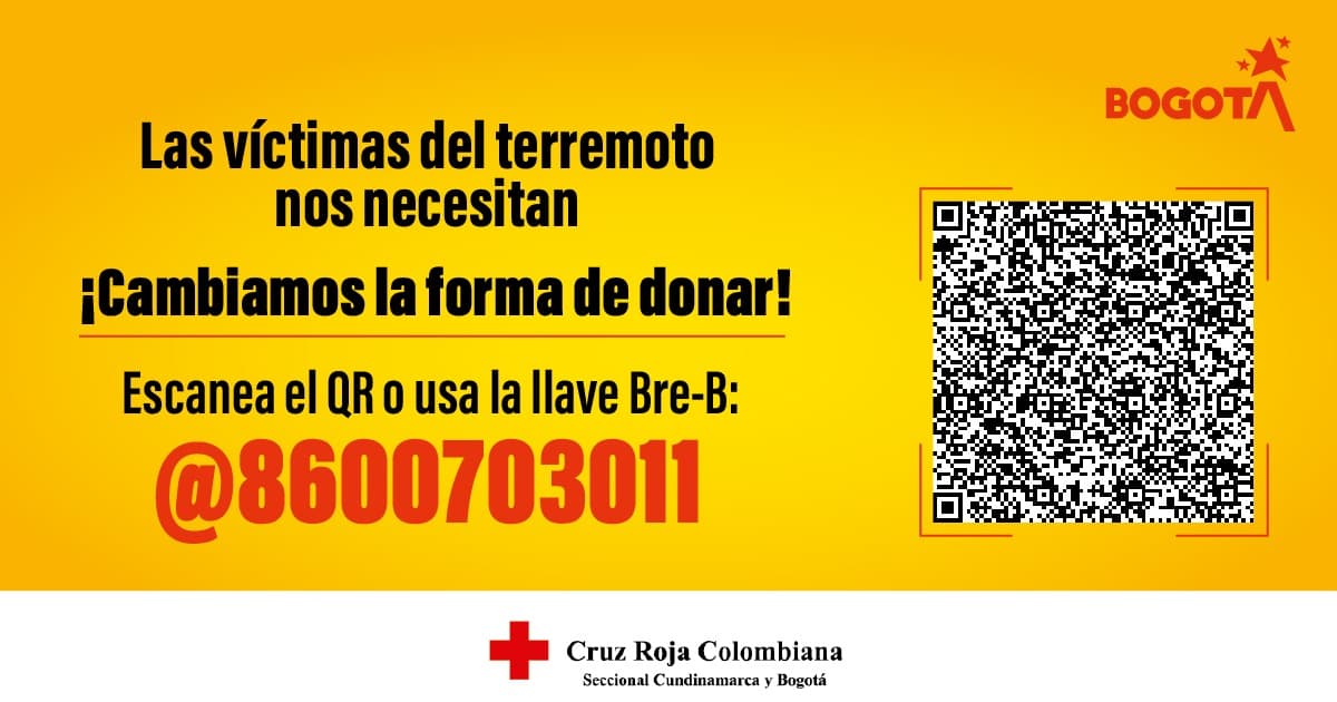 Imagen del QR de la cuenta bancaria de la Cruz Roja para donaciones para damnificados por terremoto en Colombia.