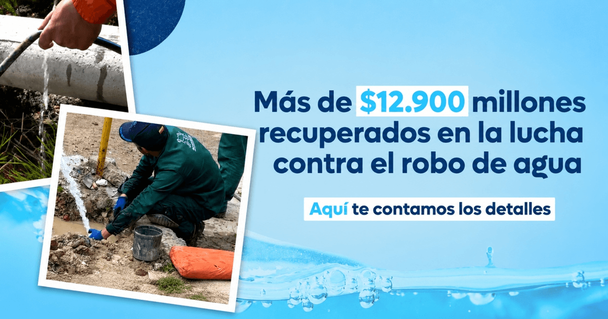 Imagen gráfica con el texto: Más de $12.900 millones recuperados en la lucha contra el robo de agua