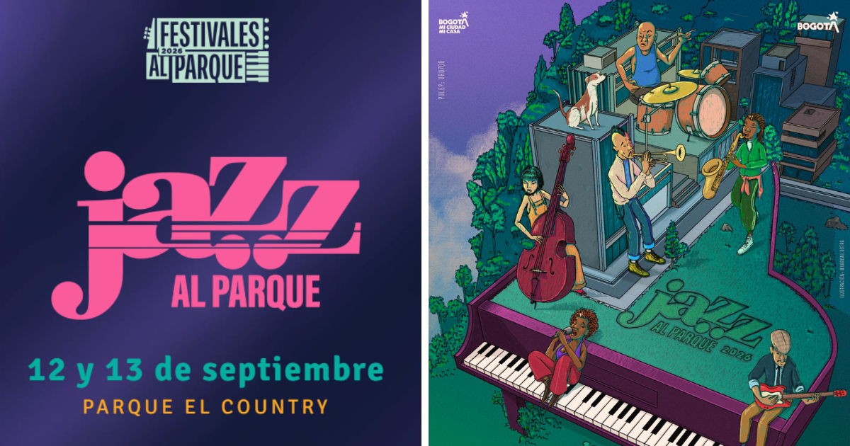 Imagen del cartel promocional de Jazz al Parque 2026 donde se ven en animación varios personajes de esta música.