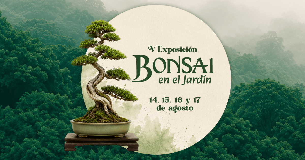 Pieza gráfica promocional de la V Exposición Bonsai en el Jardín.