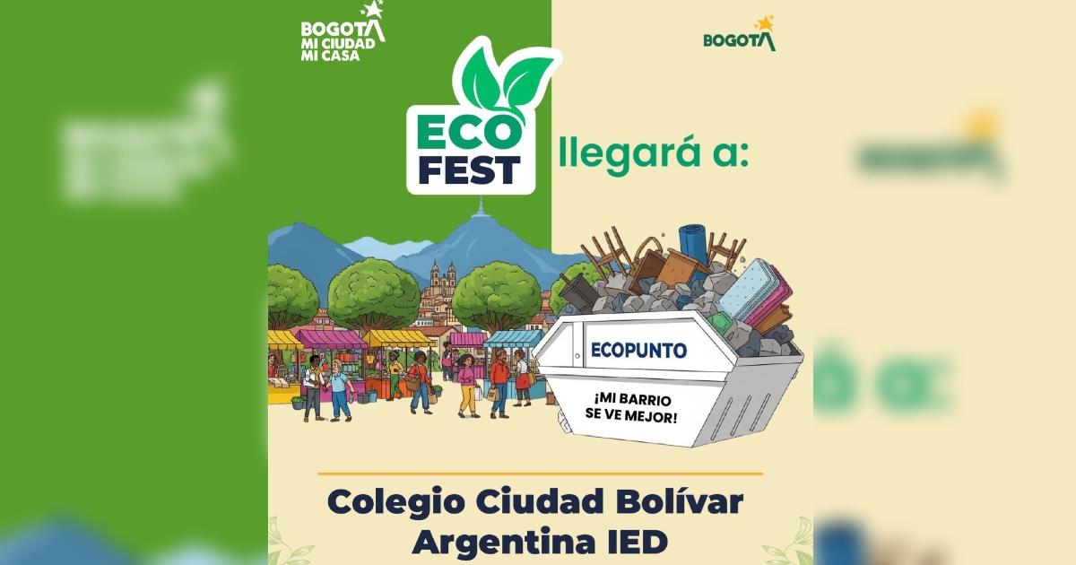 Imagen gráfica con el texto: EcoFest llegará a colegio Ciudad Bolívar Argentina IED