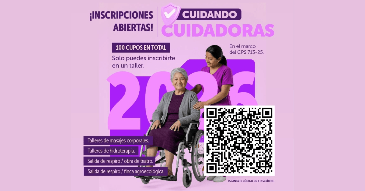 Imagen gráfica con el texto: inscripciones abiertas cuidando cuidadoras