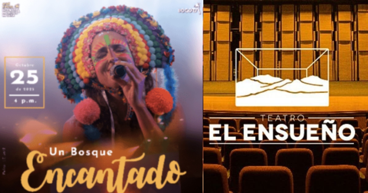 Imagen de una mujer que canta vestida de indigena con información sobre el concierto de Bosque Encantado