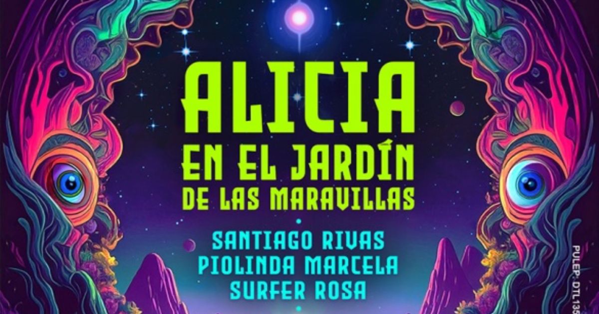 Imagen gráfica afiche con letras Alicia en el Jardín de las Maravillas