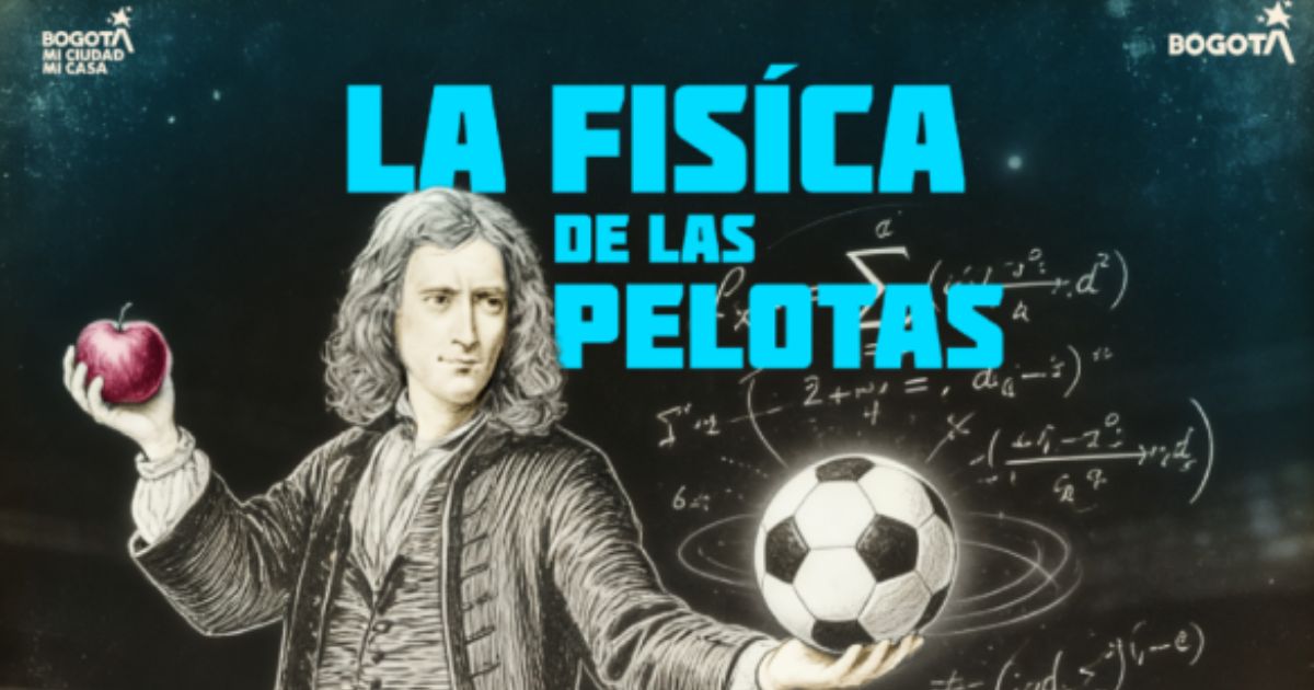 Imagen de dibujo animado de Isaac Newton con una manzana y un balón de fútbol 