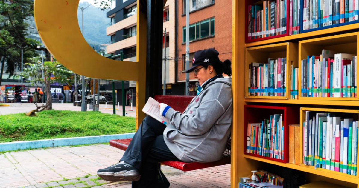 Imagen de una mujer leyendo en un Paraderos Paralibros Paraparques