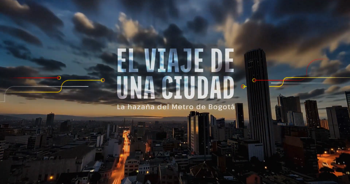Imagen del cartel promocional del docuemental donde se ve una panorámica de Bogotá de noche.