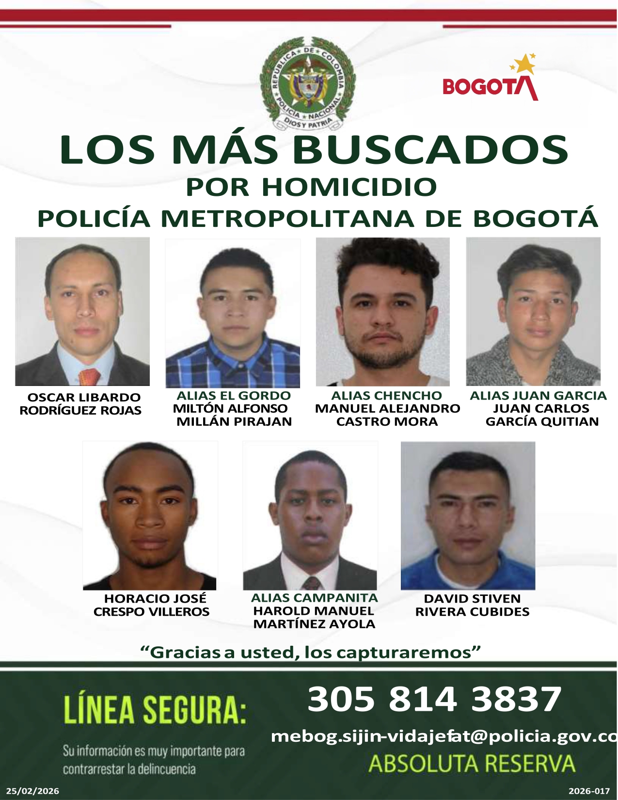 Cartel de los más buscados por homicidio.