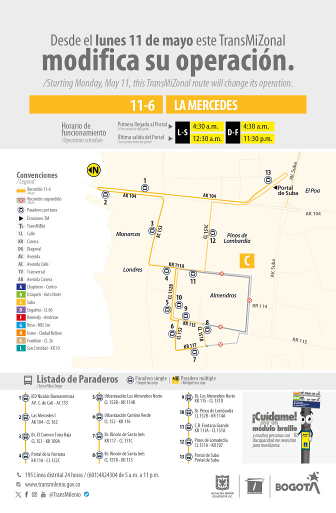 Ajuste operativo en la ruta TransMiZonal 11-6 La Mercedes Bogotá