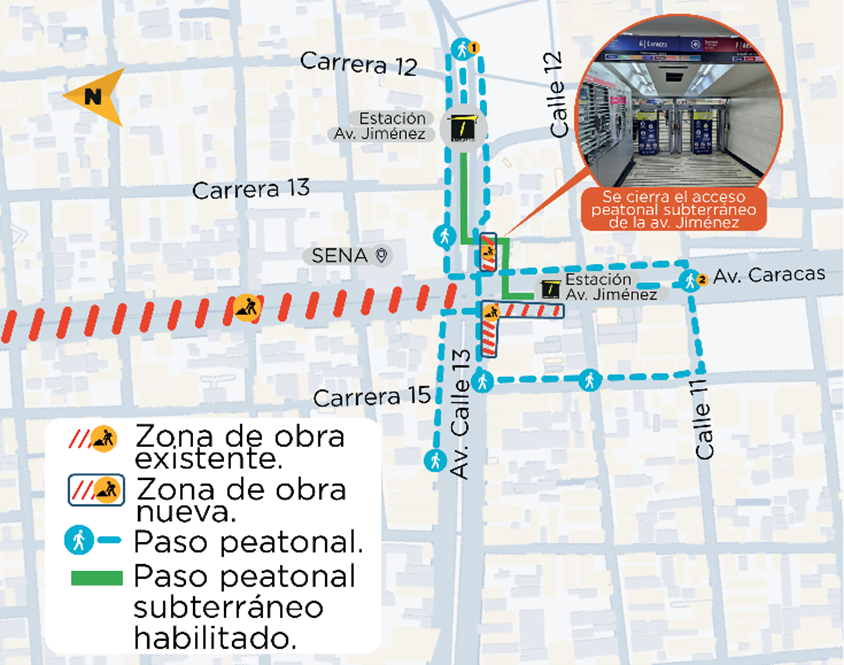 Obras Metro Bogotá paso peatonal subterráneo de estación Av Jiménez
