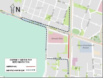 Cierres y desvíos carrera atlética Reto Win 25 de octubre 2026 Bogotá 