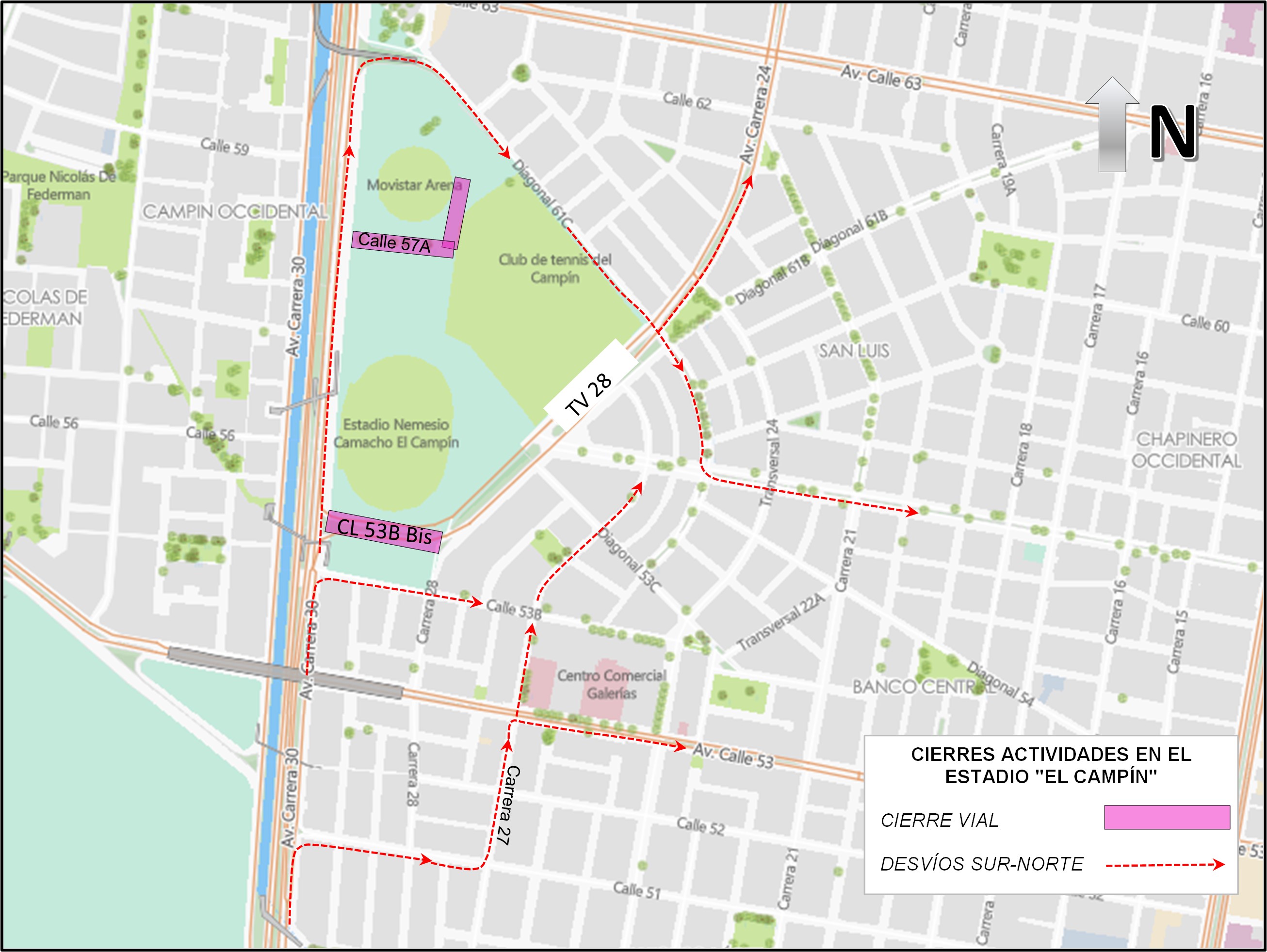 Cierres y desvíos viales por concierto de Luis Alfonso en Bogotá