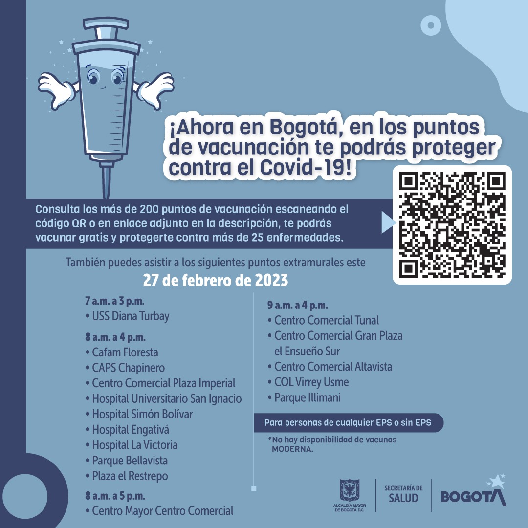 Puntos de vacunación contra COVID-19 en Bogotá hoy 27 de febrero 